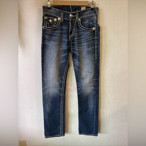 True Religion Women's Indigo Straight Leg Jeans with Contrast Stitching